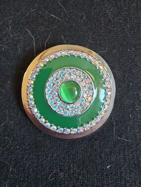 STYLE DOTS 30MM Green Catseye w Enamel and AB Crystals Statement Snap